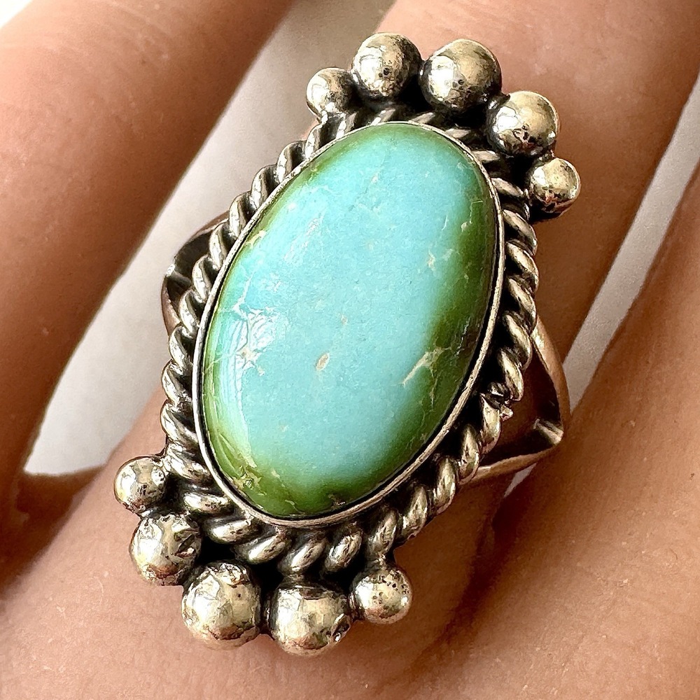 Navajo Sonoran Gold Turquoise Ring Sz 8 Signed Spencer Sterling‎ Native American